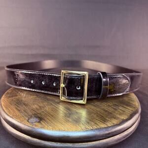 Galls Premium Leather Uniform Belt Size 48" Hi-Gloss Black Gold Brass 1238